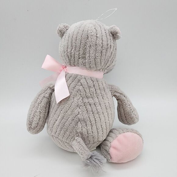 Burton + Burton Corduroy Ribbed Hippo Plush 12” Gray Pink Bow Stuffed Animal Toy - Picture 2 of 13